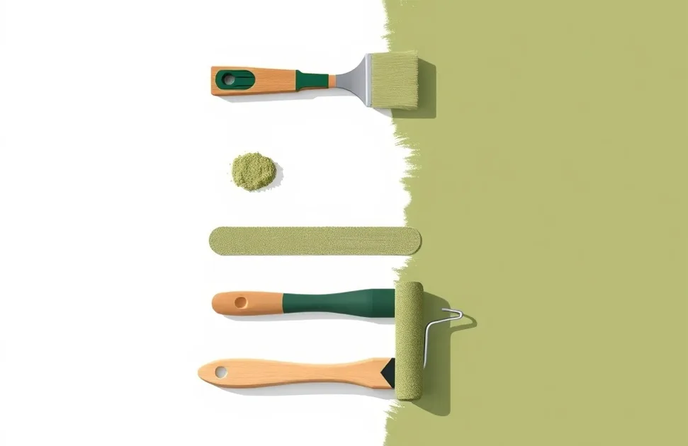 Outils de peinture disposés dans l'ordre des étapes du chantier