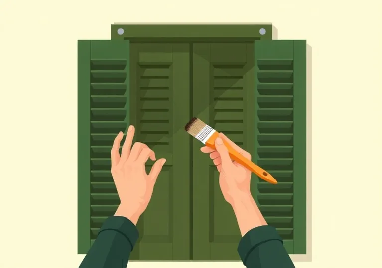 Mise en peinture au pinceau de volets et d'encadrements en bois