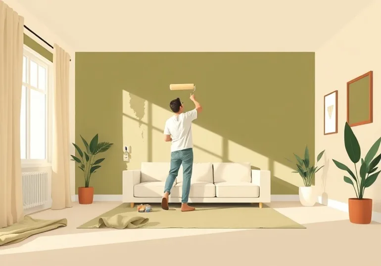 Peintre appliquant la peinture au rouleau sur un mur de salon
